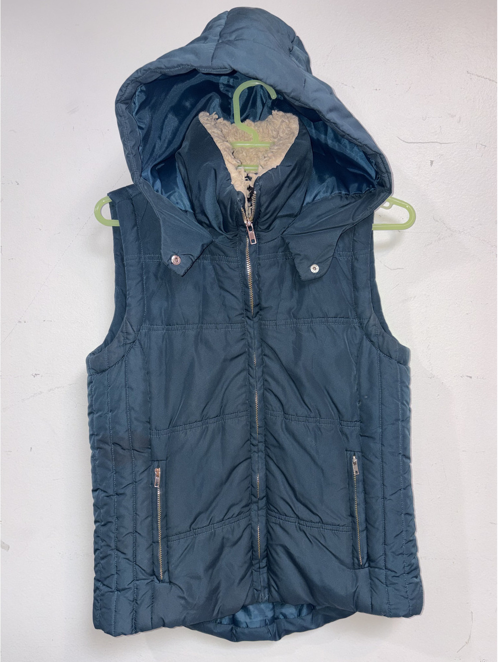 Be Cool Women's Hooded Puffer Vest with Sherpa Lining, Blue